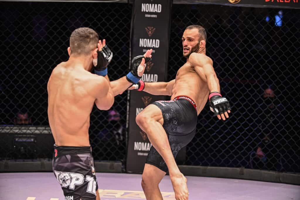 Jarrah Al Silawi kicks Ismail Naurdiev