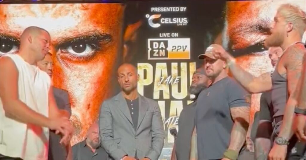 Nate Diaz calls Jake Paul a "f*cking f*ggot" in rant at press conference offers to fight media member boxing UFC