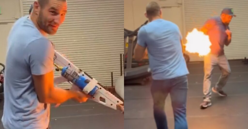 Sean Strickland chases Hans Molenkamp through gym with flamethrower UFC