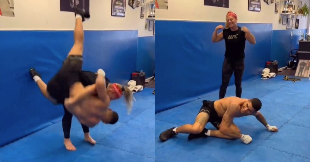 Kayla Harrison takes down UFC star Alex Pereira with huge Judo throw