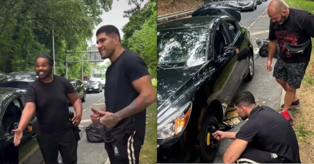 Alex Pereira helps stranded driver change flat tire ahead of UFC 303 title fight return