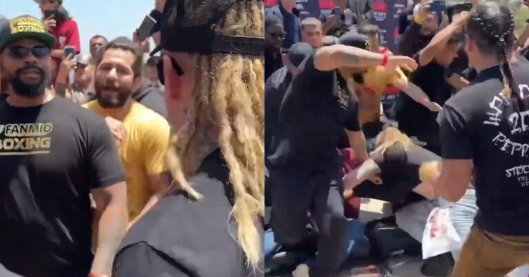 Violent brawl breaks out at Jorge Masvidal Nate Diaz press conference ahead of boxing rematch