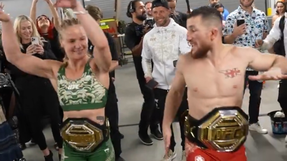 Watch: Merab Dvalishvili and Valentina Shevchenko Dance Together Backstage at UFC 306