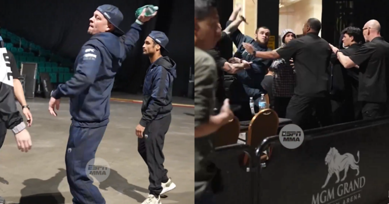 Video - Nate Diaz throws water bottle at Islam Makhachev backstage after UFC 311 press event