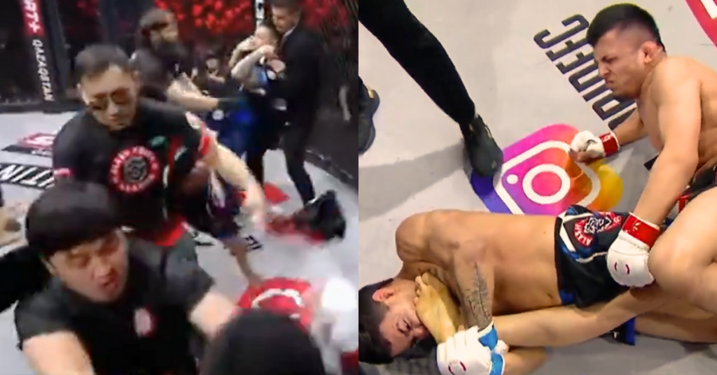 MMA Fighter Secured Brutal Kneebar Submission Followed by a Riot Breaking Out