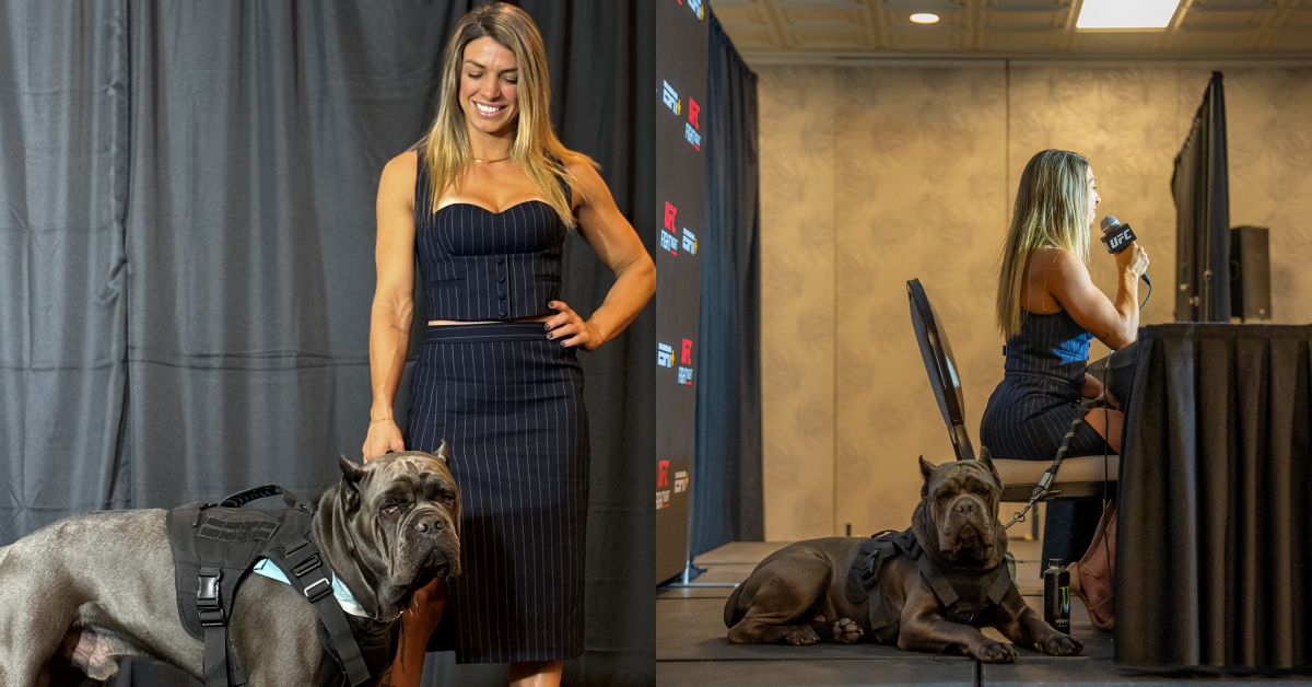 Video - UFC Vegas 102 star Mackenzie Dern brings emotional support dog to press event