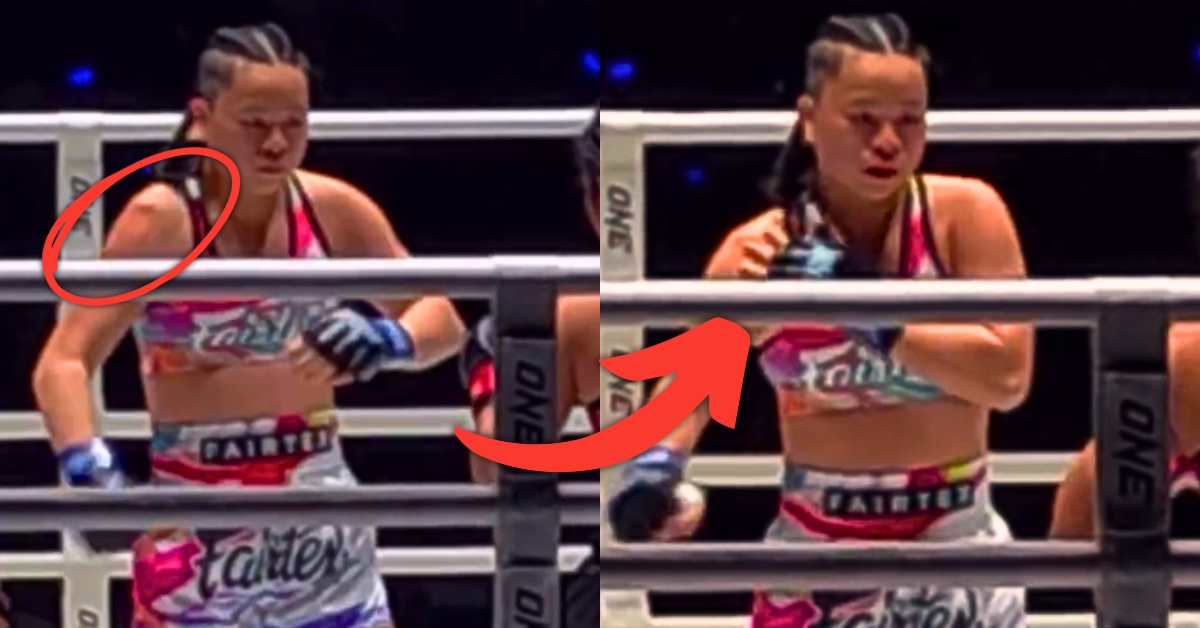 Watch: Female Muay Thai Fighter Fixes Dislocated Shoulder Mid-Bout and Keeps Fighting - No Surrender Emily CHong Junior Fairtex